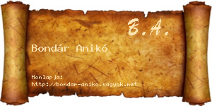 Bondár Anikó névjegykártya